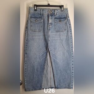 Ververet Women's Medium Wash Denim Midi Skirt Cargo Western Boho Whymsigoth Ca